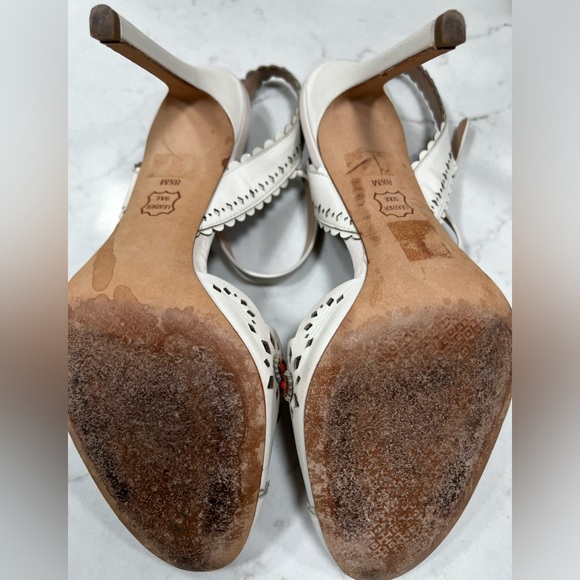 Tory Burch strappy heels, cream colored with beautiful flower detail on the toe - Picture 3 of 5